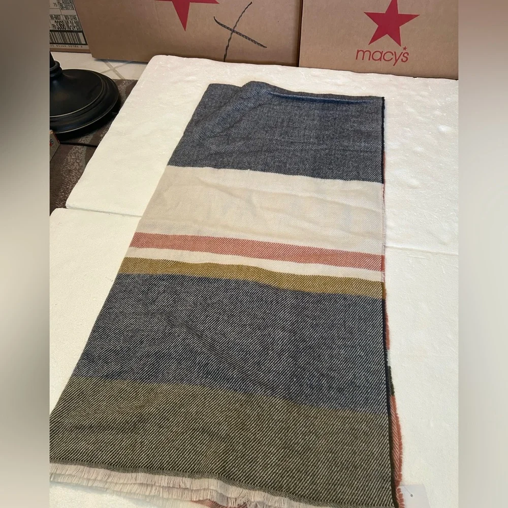 J. Crew NWT raw edge color block large scarf wrap blue white red green